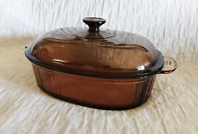 Corning Vision 4l Amber Ribbed Glass Oval Dutch Oven Casserole & Glass Lid Usa • $22.95