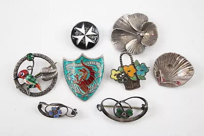 Mixed Grade Silver Antique Enamel Brooches Charles Horner Edwardian X 8 (28g) • £14.50