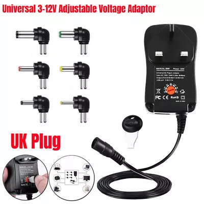 3-12V Universal Adjustable Voltage Adaptor Charger USB AC/DC Power Supply Adapte • £7.75