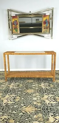 Vintage Bamboo Rattan Console Table Mid-Century Glass Parsons Table • $525