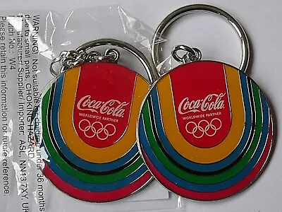 2  NEW  Enamelled Coca-Cola Keyrings - From London Olympics In Original Packing. • £2.99