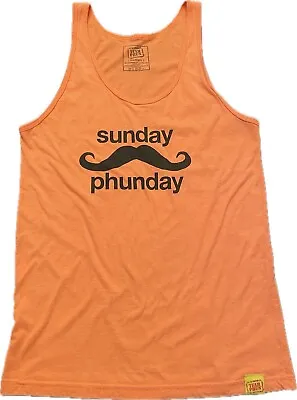 Team Phun “Sunday Phunday Mustache” Graphic  Tank Top Size Medium Orange • $12