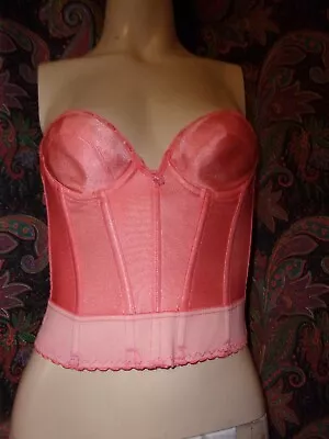 Vintage Carnival Coral Smooth Nylon Strapless Corset Bustier Bra 32A • $19.99