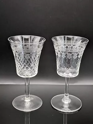 2 Pall Mall Lady Hamilton Sherry/Port Glasses Straight Stem Etched Cut  • £9.95