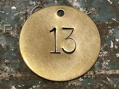 Number 13 Tag Brass Metal Vintage Numbered Keychain Cattle Large 2 Inch Tag Cow • $13.49