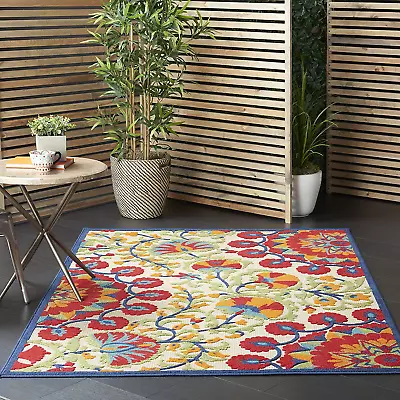 Aloha Indoor/Outdoor Red/Multi 5'3  X 7'5  Area Rug Easy Cleaning Non Shedding • $78.99