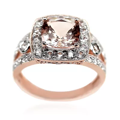 925 Sterling Silver Morganite White Natural Zircon Ring • $283.20