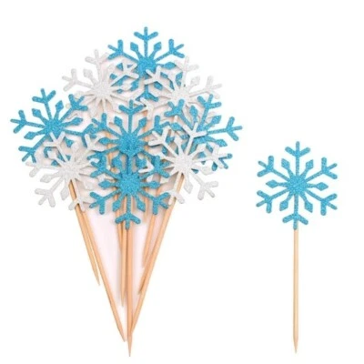 £6.99 • Buy 20 Pieces Snowflake Silver Blue Glitter Cake Topper Frozen Decoration Party