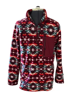 PACSUN AZTEC PRINT FLEECE SWEATER Jacket 1/4 Zip Pullover  MEDIUM EUC Pockets • $24