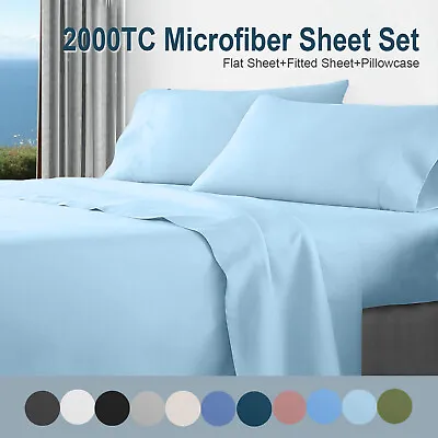 $22.99 • Buy 2000TC Flat Fitted Sheet Bed Set/1800TC Fitted Sheet KS/Single/Double/Queen/King