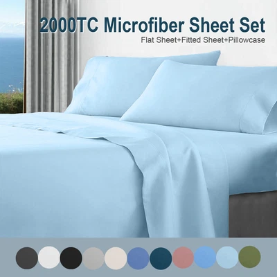 $22.99 • Buy 2000TC Flat Fitted Sheet Bed Set/1800TC Fitted Sheet KS/Single/Double/Queen/King