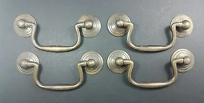 4 Antique Brass Swan Neck Bails Cabinet Drawer Pull Handles Approx.  3 Cntr #H39 • $28.95