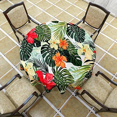 $40.67 • Buy Tropical Round Tablecloth Hawaiian Palm Tree Hibiscus Flowers Plants Tableclo...