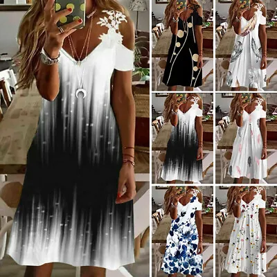 £9.99 • Buy Summer Dresses For Women Ladies Floral V-Neck Beach Strappy Boho Dress Plus Size