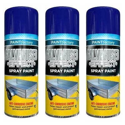 3 X 400ml Galvanised Effect Spray Paint Anti Corrosive Coat Protect Metal Rust • £11.49