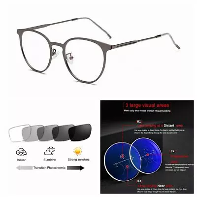 Multifocal Progressive Varifocal Retro Metal Transition Reading Glass +1.0 ~+3.0 • £28.79