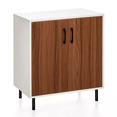 Costway Sideboard Buffet Storage Cabinet 32  X 28.5  X 16  Wooden White/Walnut • $104.27