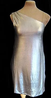 £25 • Buy £57 Sexy Wet Look Shiny Silver Lap Dance Bodycon Mini Party Clubbing Dress S M 