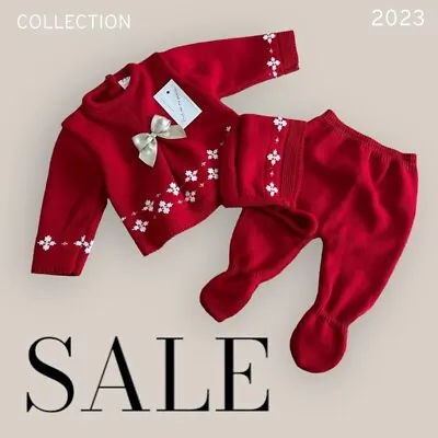 Baby Girls Red Christmas Spanish Romany BOW  Knitted Outfit 3pcs Gift Set 0-3M • £16.99