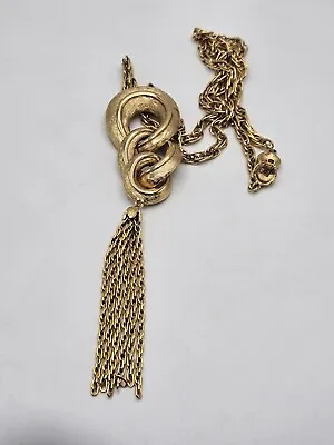 Vintage Monet Gold Tone Tassel Pendant Long Necklace 24  • $44