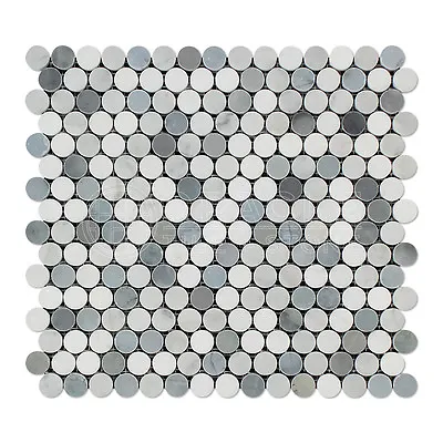 Carrara White Italian (Bianco Carrara) Marble Penny Round Mosaic Tile • $9.50