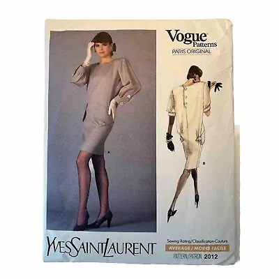 Vogue 2012 Yves Saint Laurent Loose Fitting Dress Placket Size 12 Bust 34 • $19.99