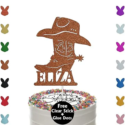 Personalised Cowboy Glitter Cake Topper Cowboy Hat Shoe Birthday Party Decor UK • £2.95