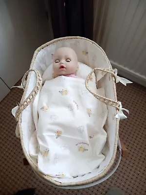 Vintage Moses Basket And Stand  With Baby Annabell Doll • $24.89