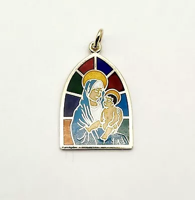 Vintage Sterling Silver Virgin Mary Baby Jesus Stained Glass Charm Pendant 3.8g • $17