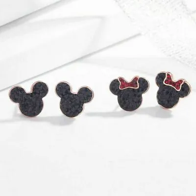 Zircon Earring Mickey Minnie Mouse Stud Earrings Titanium Stainless Steel Inlaid • $8.99