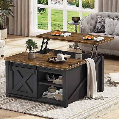 Lift Top Square Coffee Table Small Farmhouse Coffee Table With Storage Black • $175.89