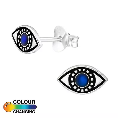 Girls Ladies Sterling Silver Mood EVIL EYE Changing Colour Stud Earrings Pair • $7.36