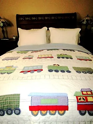 Pottery Barn  Kids Train Junction Reversible Patchwork Quilt Queen  86  X 86  • $79.99