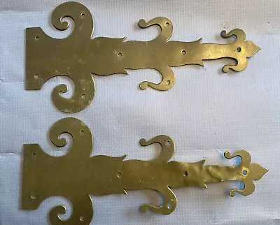 2 Antique Brass 10  Ornate Decorative Faux Dummy Hinges Icebox Door Cabinet • $36