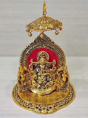 Metal Ganesh Ji Sitting On Singhasan Idol Gold Plated For Home Decor Showpiece • $27.63