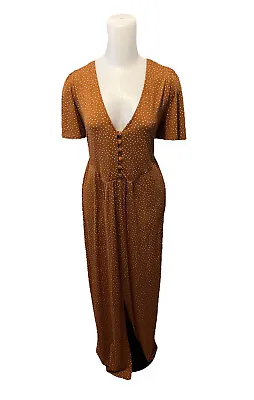 $29 • Buy ASOS Brown Polka Dot Short Sleeve Maxi V-Neck Dress Sz 18 (UK16) Relaxed Fit