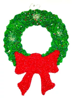 Vintage Melted Plastic Popcorn Christmas Wreath Holiday Wall Decoration  15 X19  • $19