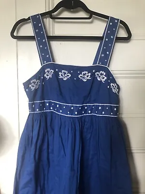 Carole Little Blue Dress Vintage White Lace Embroidery Size 6 28” Waist • $18.99