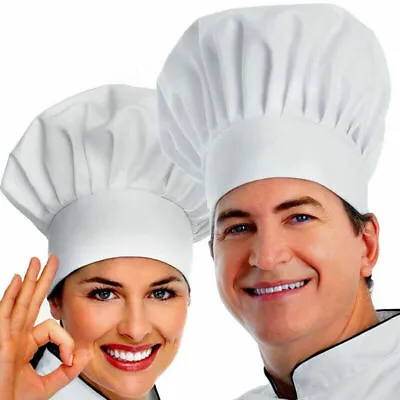 Chefs Hat Baker Professional Elastic Adjustable Adult Men Women Cook Cap White A • £3.89