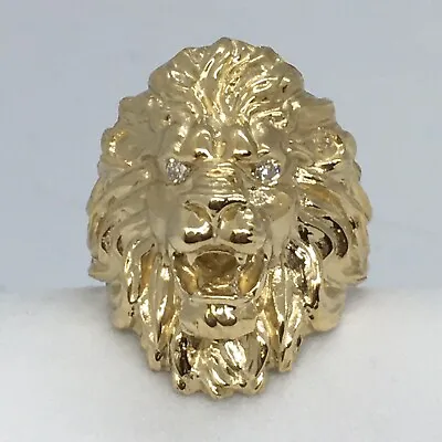 $1468 • Buy Men's Lion Face Diamond Ring 14K Yellow Gold Size 10.5 Weighting 20 Gram