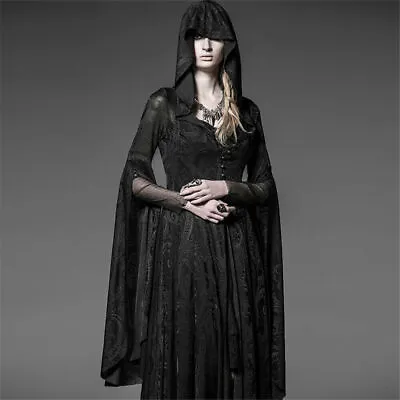 Punk Rave Gothic Long Women Dress Steampunk Hooded Visual Kei Coat Jacket Cloak • $110.24