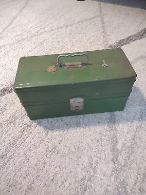 Vintage Climax Hamilton Metal Products Fishing Tackle Box Dark Green W/ Key ! • $15