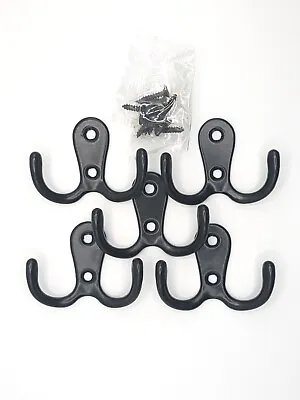 Coat Hooks Coat Pegs 2 Prong Pack Of 5 Silver Or Black - UK Seller • £4.59