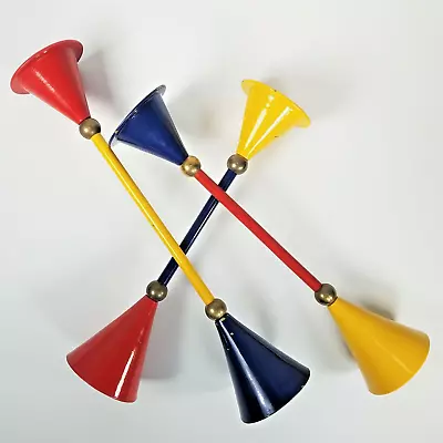 80 S COLORBLOCK Candlesticks RED BLUE YELLOW Metal Set 3 Memphis Style Retro Fun • $89