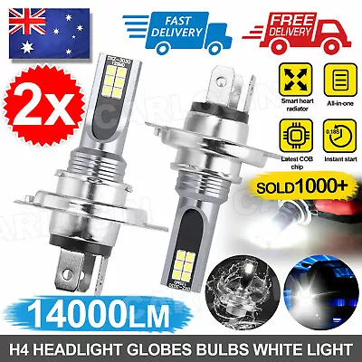 2x H4 LED Headlight Bulbs Kit Lamp Car 6500K Globes High Low Beam 14000LM White • $12.95