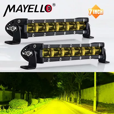 Pair Amber LED Light Bar 7 Inch Work Spot Flood Pods Offroad Driving Fog Lamp 8  • $21.99