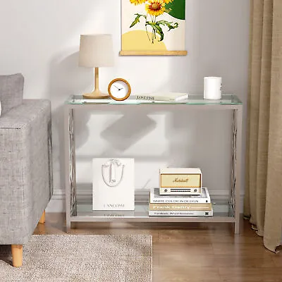 Clear Toughened Glass Console Table With Shelf For Hallway Narrow Spaces • $163.94