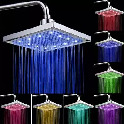 $23.99 • Buy 8 Inch LED Square Rainfall Shower Head Sprayer 7 Colors Changing Square Shower