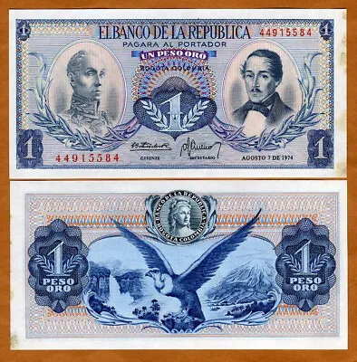 Colombia 1 Peso 8-7-1974 P-404e AUNC • $2.30