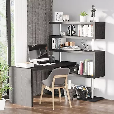 Home Office Desk With Shelves - Black • $359.95